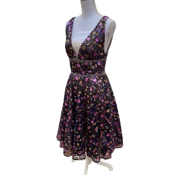 Bronx And Banco Barbara Flared Dress Purple Sequin Women's Size 6 - Picture 3 of 8